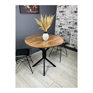 Saray Ceviz Yuvarlak Mutfak Masası Yemek Masası Balkon Masası Metal Siyah Ayak 80 Cm