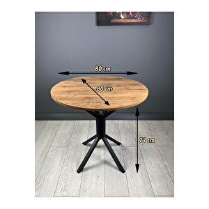 Saray Ceviz Yuvarlak Mutfak Masası Yemek Masası Balkon Masası Metal Siyah Ayak 80 Cm