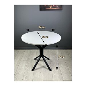 Saray Beyaz Siyah Yuvarlak Mutfak Masası Yemek Masa Balkon Masa Metal Siyah Ayak 80 Cm