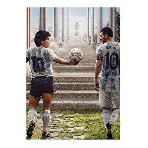 Diego Maradona Ve Messi Model Ahşap Tablo 50cmx 70cm