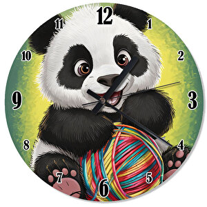 Sevimli Yavru Panda Ve Yün Analog Duvar Saati