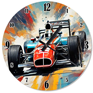 Eski Formula 1 Aracı Desenli Duvar Saati