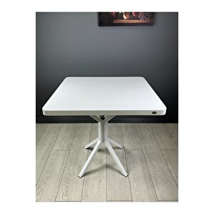 Roma Beyaz Mutfak Yemek Masası Balkon Masası Kavisli Köşe Metal Beyaz Ayak 80 Cm Beyaz/Beyaz