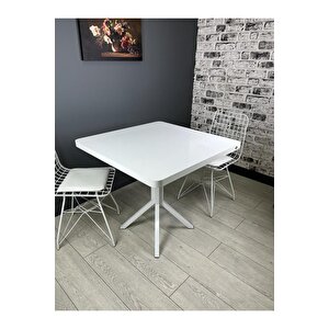 Roma Beyaz Mutfak Yemek Masası Balkon Masası Kavisli Köşe Metal Beyaz Ayak 80 Cm Beyaz/Beyaz