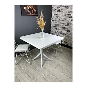 Roma Beyaz Mutfak Yemek Masası Balkon Masası Kavisli Köşe Metal Beyaz Ayak 80 Cm