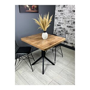 Roma Ceviz Mutfak Yemek Masası Balkon Masası Kavisli Köşe Metal Siyah Ayak 80 Cm Ceviz