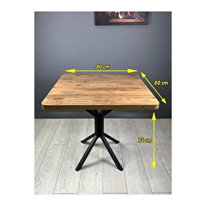 Roma Ceviz Mutfak Yemek Masası Balkon Masası Kavisli Köşe Metal Siyah Ayak 80 Cm
