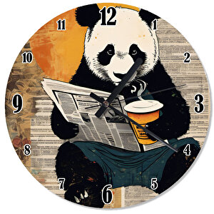 Gazete Okuyan Panda Tasarım Duvar Saati