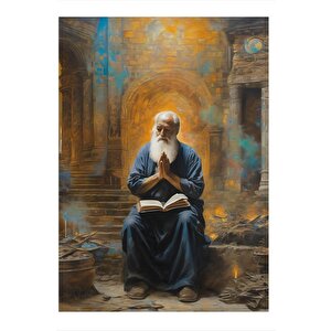Dua Eden Yaşlı Adam Modern Ahşap Tablo 35cm X50cm 35x50 cm