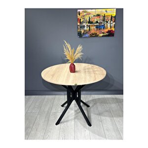 Selin Sonoma Yuvarlak Mutfak Masası Yemek Masası Balkon Masası Metal Siyah Ayak 90 Cm Sonomo