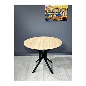 Selin Sonoma Yuvarlak Mutfak Masası Yemek Masası Balkon Masası Metal Siyah Ayak 90 Cm Sonomo