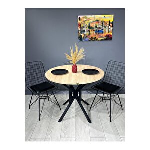 Selin Sonoma Yuvarlak Mutfak Masası Yemek Masası Balkon Masası Metal Siyah Ayak 90 Cm Sonomo