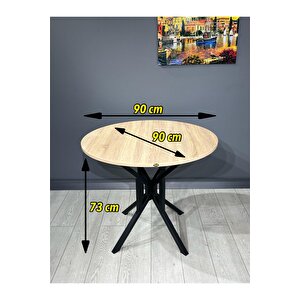 Selin Sonoma Yuvarlak Mutfak Masası Yemek Masası Balkon Masası Metal Siyah Ayak 90 Cm