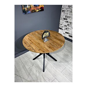 Selin Ceviz Yuvarlak Mutfak Masası Yemek Masası Balkon Masası Metal Siyah Ayak 90 Cm Ceviz
