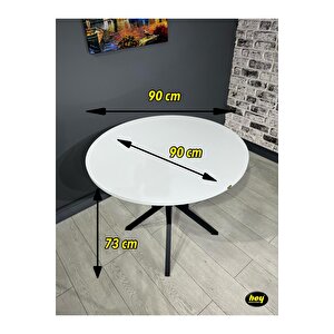 Selin Beyaz Yuvarlak Mutfak Masası Yemek Masası Balkon Masası Metal Siyah Ayak 90 Cm