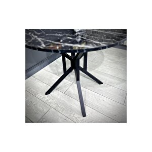 Selin Beyaz Yuvarlak Mutfak Masası Yemek Masası Balkon Masası Metal Siyah Ayak 90 Cm