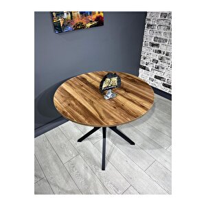 Selin Kemençe Yuvarlak Mutfak Masası Yemek Masası Balkon Masası Metal Siyah Ayak 90 Cm Kemençe