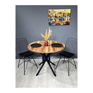 Selin Kemençe Yuvarlak Mutfak Masası Yemek Masası Balkon Masası Metal Siyah Ayak 90 Cm