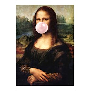 Sakız Çiğneyen Mona Lisa Hediyelik Ahşap Tablo 25cmx 35cm 25x35 cm