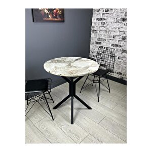 Nisa Efes Yuvarlak Mutfak Masası Yemek Masası Balkon Masası Metal Siyah Ayak 70 Cm