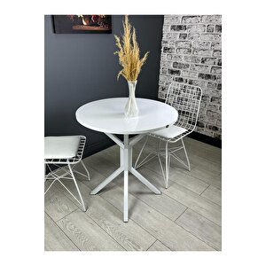 Nisa Beyaz Yuvarlak Mutfak Masası Yemek Masası Balkon Masası Metal Beyaz Ayak 70 Cm Beyaz/Beyaz