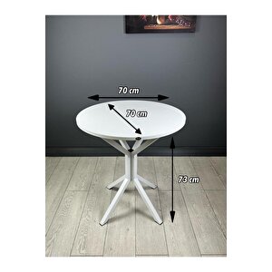 Nisa Beyaz Yuvarlak Mutfak Masası Yemek Masası Balkon Masası Metal Beyaz Ayak 70 Cm