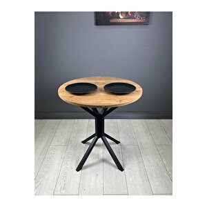 Nisa Ceviz Yuvarlak Mutfak Masası Yemek Masası Balkon Masası Metal Siyah Ayak 70 Cm Ceviz