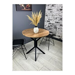 Nisa Ceviz Yuvarlak Mutfak Masası Yemek Masası Balkon Masası Metal Siyah Ayak 70 Cm Ceviz