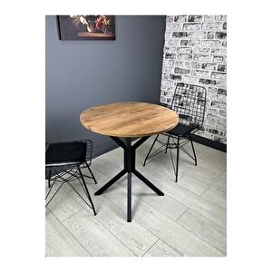 Nisa Ceviz Yuvarlak Mutfak Masası Yemek Masası Balkon Masası Metal Siyah Ayak 70 Cm