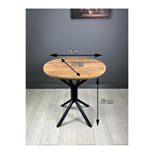 Nisa Ceviz Yuvarlak Mutfak Masası Yemek Masası Balkon Masası Metal Siyah Ayak 70 Cm