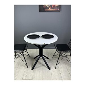 Nisa Beyaz Yuvarlak Mutfak Masası Yemek Masası Balkon Masası Metal Siyah Ayak 70 Cm Beyaz
