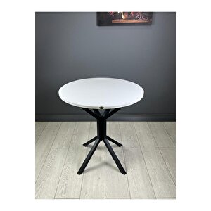 Nisa Beyaz Yuvarlak Mutfak Masası Yemek Masası Balkon Masası Metal Siyah Ayak 70 Cm