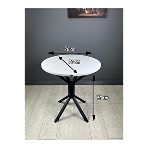 Nisa Beyaz Yuvarlak Mutfak Masası Yemek Masası Balkon Masası Metal Siyah Ayak 70 Cm