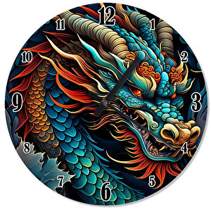 Mavi Ejderha Dragon Baskılı Duvar Saati