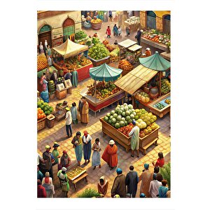 Eski Zamanlı Köy Pazarı Dekoratif Ahşap Tablo 25cmx 35cm 25x35 cm