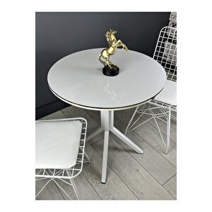Ipek Beyaz Yuvarlak Mutfak Masa Yemek Masa Balkon Masa Gold Kenar Beyaz Ayak 80 Cm