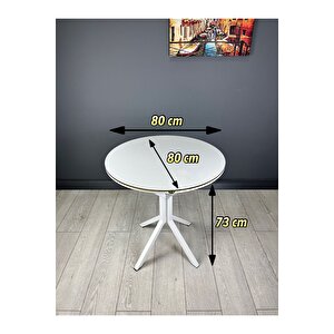 Ipek Beyaz Yuvarlak Mutfak Masa Yemek Masa Balkon Masa Gold Kenar Beyaz Ayak 80 Cm