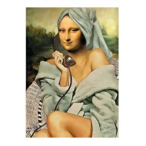 Duştan Çıkan Telefonlu Mona Lisa Art Mdf Tablo 35cm X50cm 35x50 cm