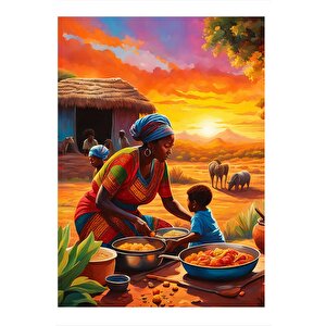 Afrika'da Akşam Yemeği Tasarım Mdf Tablo 25cmx 35cm 25x35 cm
