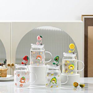 Pipetli Çilek Cam Kupa, Kırmızı, 12x7 Kırmızı