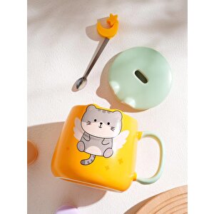 Uçan Kedi̇ Serami̇k Kupa, Renkli̇, 10x8 Pembe