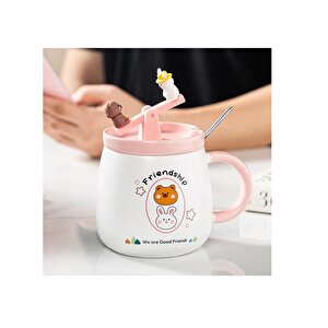 Tavşan Ve Ayıcık Seramik Kupa, Pembe, 9x8 Pembe