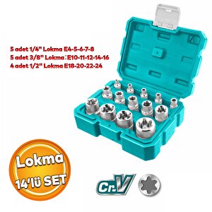 Total Thktets0114 Yıldız Lokma Takımı 14 Lü Set 1/4 3/8 1/2 Cr-v Çelik Soket