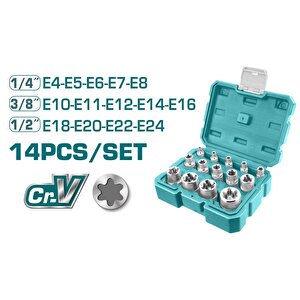 Total Thktets0114 Yıldız Lokma Takımı 14 Lü Set 1/4 3/8 1/2 Cr-v Çelik Soket