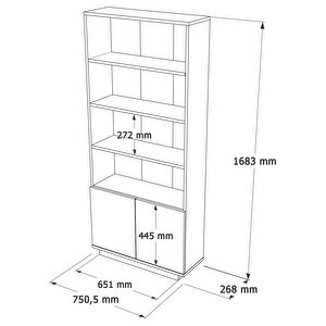 Robin Home Loft Kitaplık Raf 2 Kapaklı Raflı 168cm Çam-antrasit