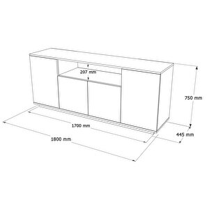 Robin Home Loft Konsol 4 Kapaklı Raflı 180cm Çam-antrasit