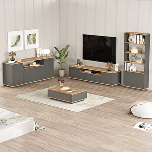 Loft Tv Ünitesi Orta Sehpa Konsol Kitaplık 4'lü Set Çam-antrasit
