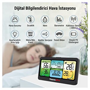 Thermopro Tp280b 7" Wi-fi İç Ve Dış Mekan Dijital Sıcaklık, Nem, Basınç Ölçer Ve Hava Tahmin İstasyonu