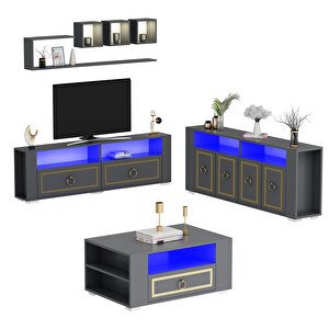 Calvi̇n Led Aydinlatmali ,spot Işikli  Tv Üni̇tesi̇, Orta Sehpa Ve Konsol Salon Takimi Antrasit- Altın Antrasit Gold