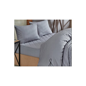 Gri Kapitone Yatak Koruyucu Alez Nevresim Set %100 Pamuk 8 Ebat 180x200 cm